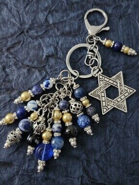 Star of David Judaic Purse Charm or Keychain Sodalite Jasper Handcrafted